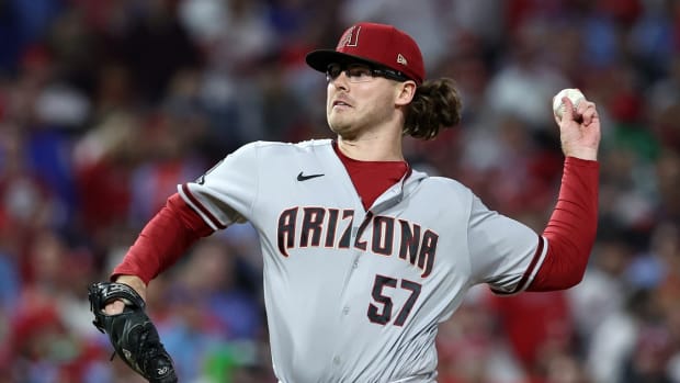 Andrew Saalfrank throws a pitch in NLCS on October 17th, 2023